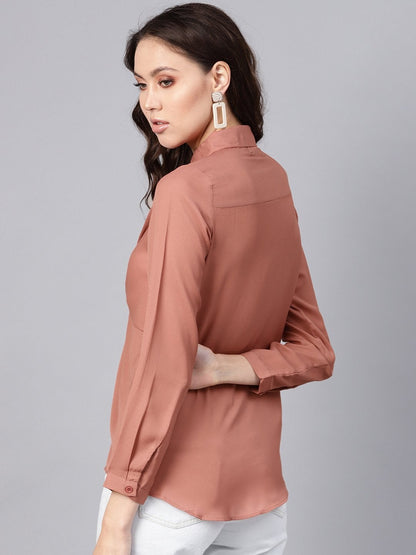 Women's Pink Front Knot Shirt Top