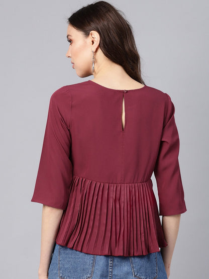 Women's Burgundy Pleated Peplum Top
