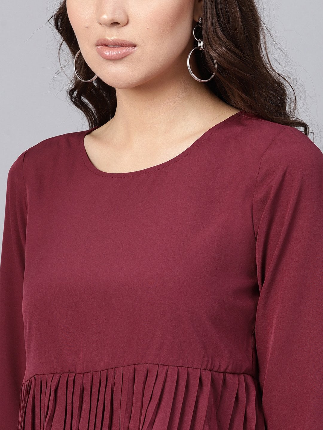 Women's Burgundy Pleated Peplum Top