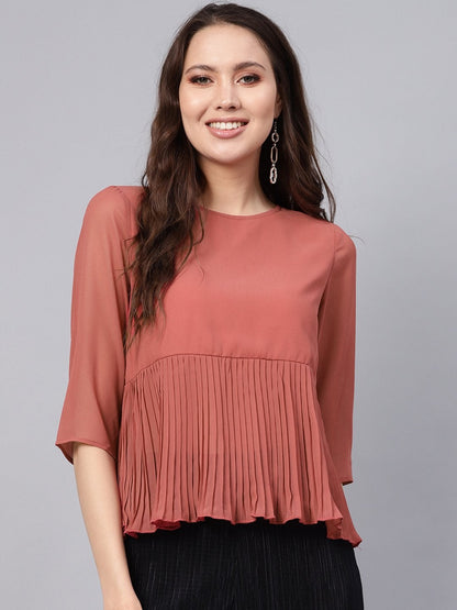 Women's Rose Pink Pleated Peplum Top