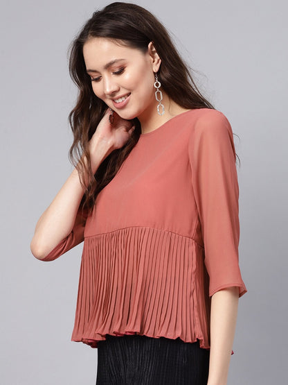 Women's Rose Pink Pleated Peplum Top