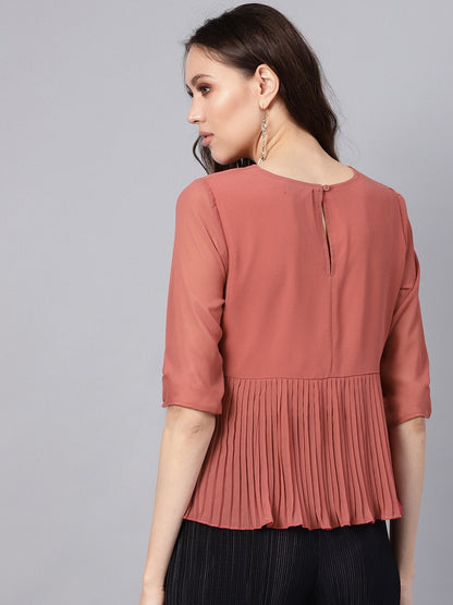 Women's Rose Pink Pleated Peplum Top