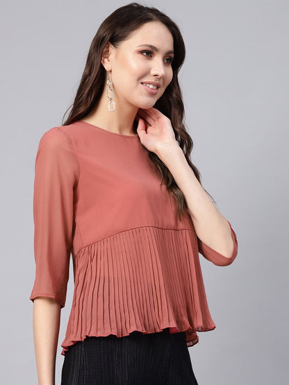 Women's Rose Pink Pleated Peplum Top