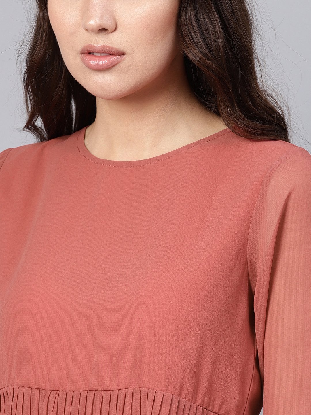 Women's Rose Pink Pleated Peplum Top