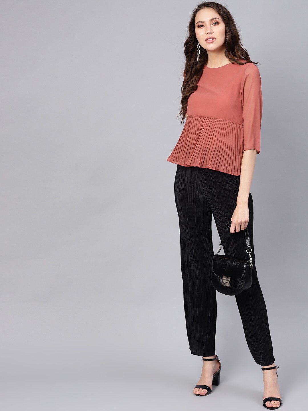 Women's Rose Pink Pleated Peplum Top