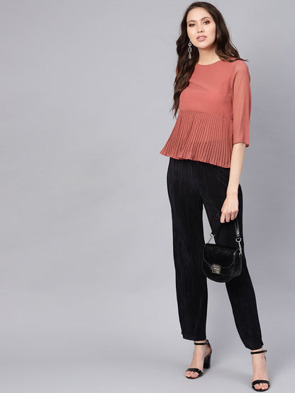 Women's Rose Pink Pleated Peplum Top