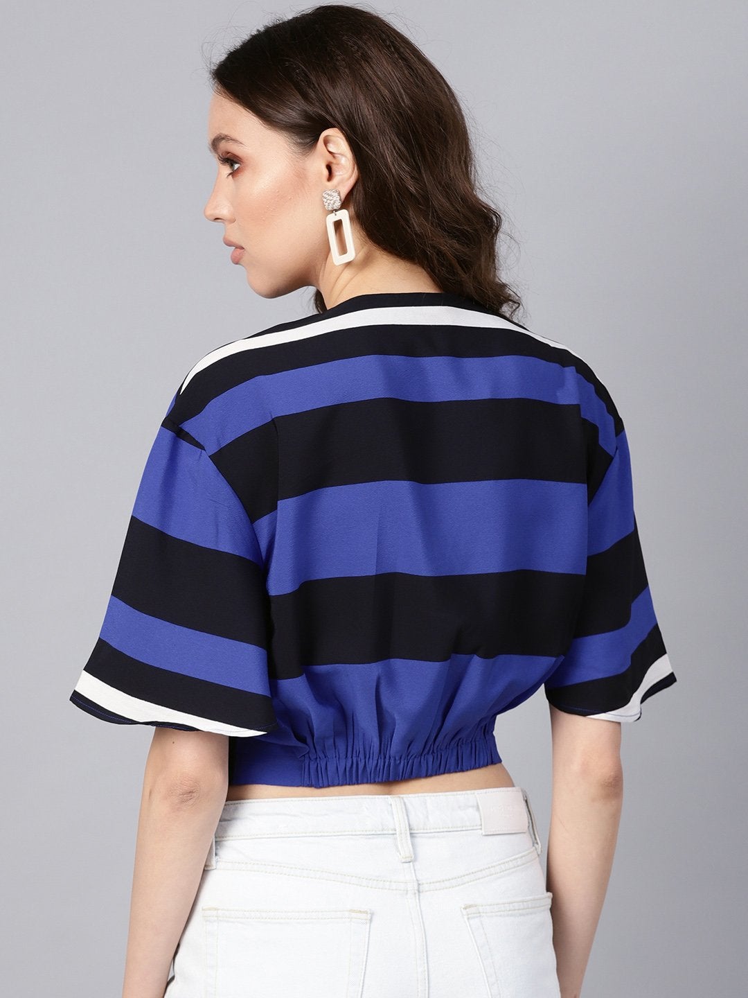 Women's Blue Stripe Twisted Crop Top