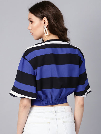 Women's Blue Stripe Twisted Crop Top