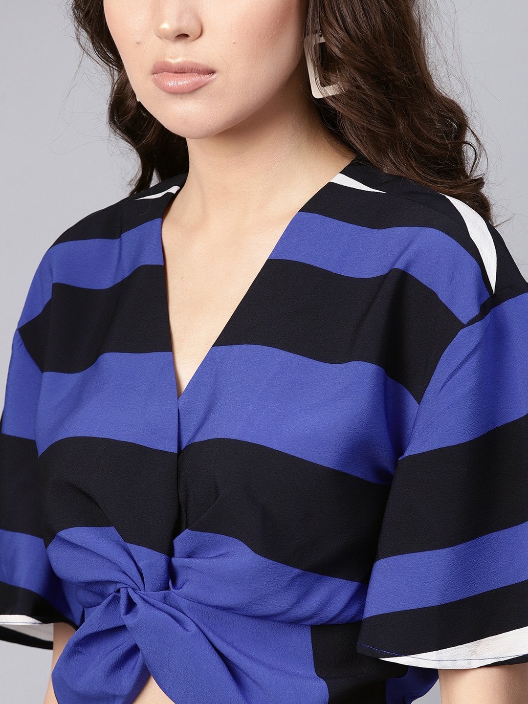 Women's Blue Stripe Twisted Crop Top