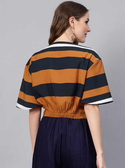 Women's Brown Stripe Twisted Crop Top