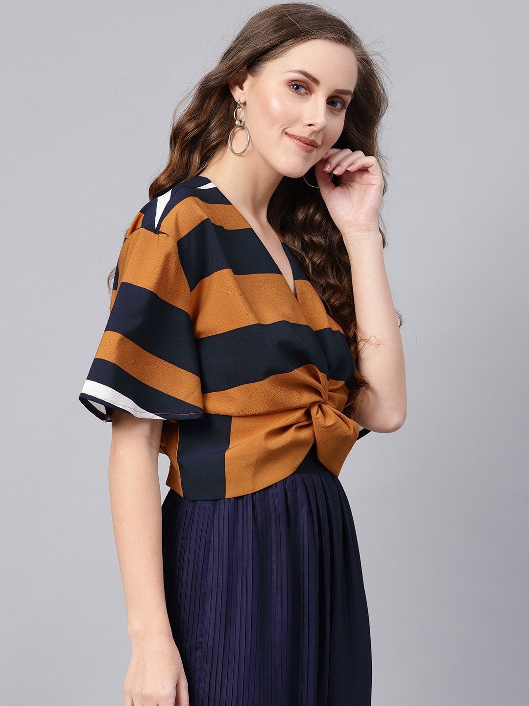Women's Brown Stripe Twisted Crop Top