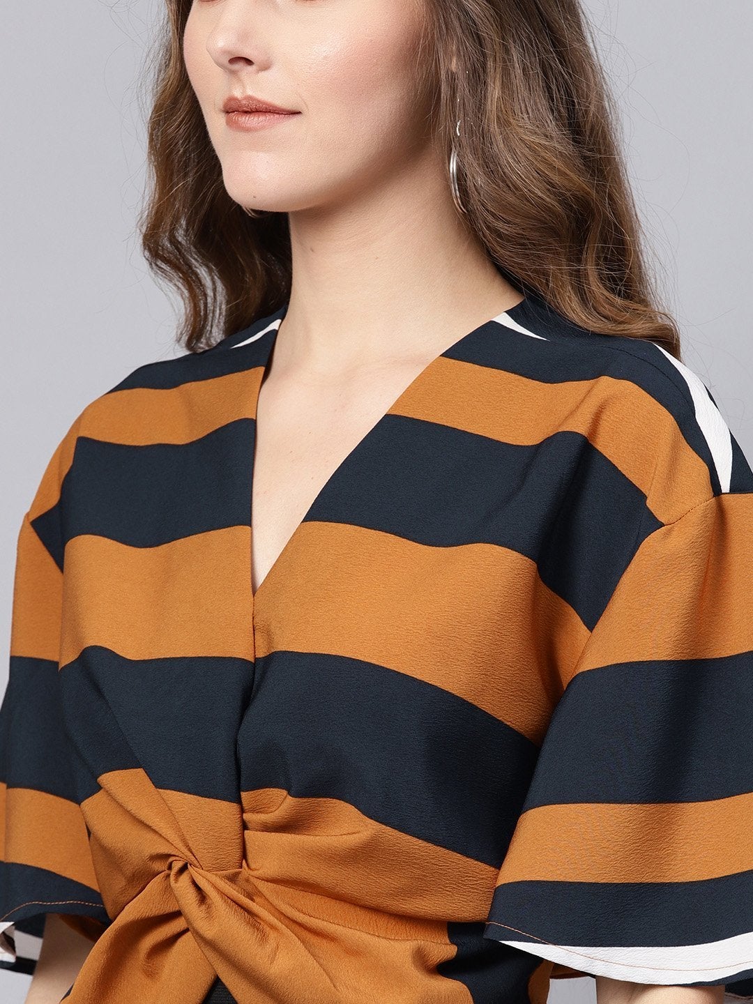 Women's Brown Stripe Twisted Crop Top