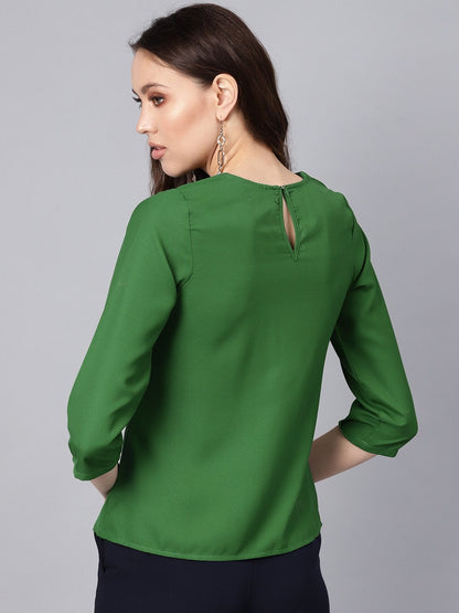 Women's Green Front Embellished Necklace Top