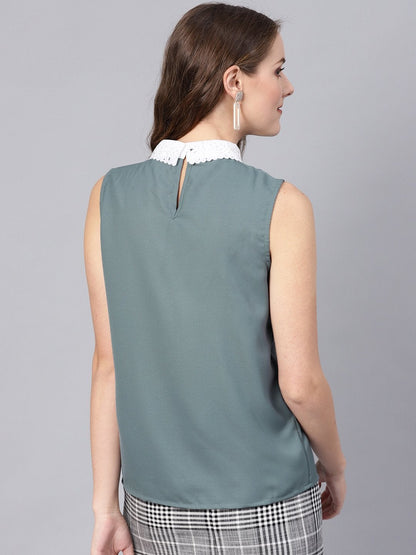 Women's Teal Collar Sleeveless Top