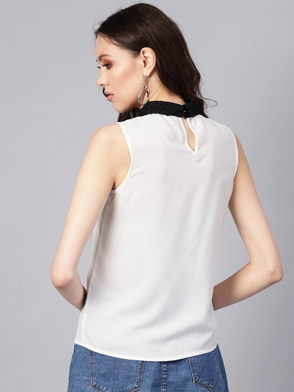 Women's White Collar Sleeveless Top