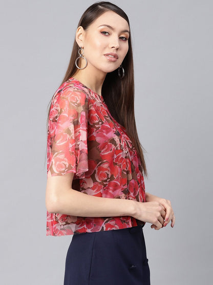 Women's Pink Rose Floral Mesh Top