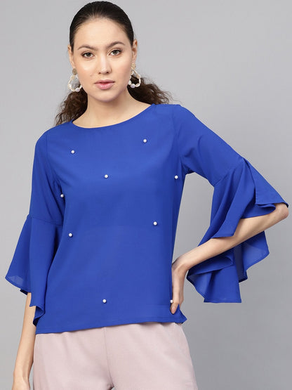 Women's Royal Blue Pearl Studded Top