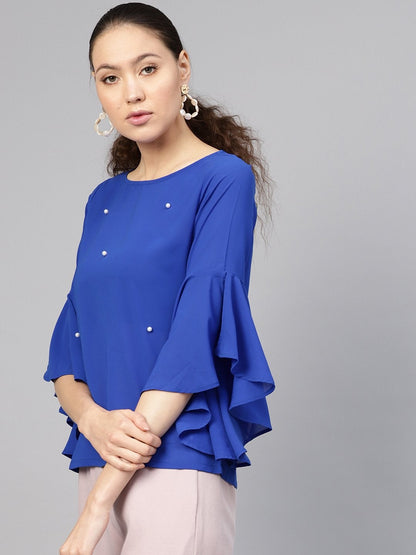 Women's Royal Blue Pearl Studded Top