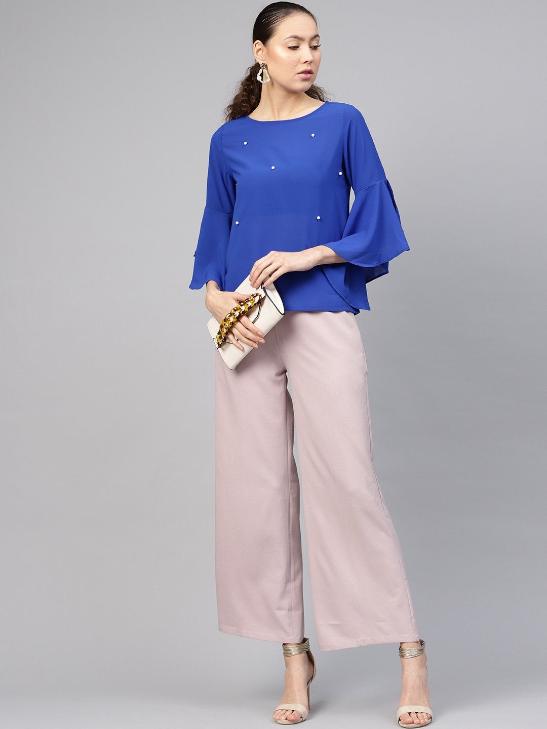 Women's Royal Blue Pearl Studded Top