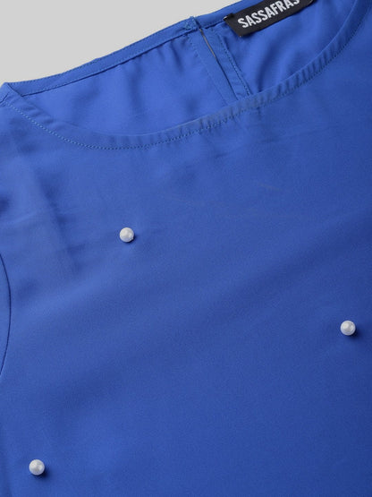 Women's Royal Blue Pearl Studded Top