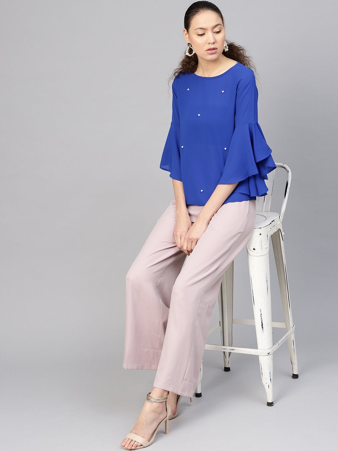 Women's Royal Blue Pearl Studded Top