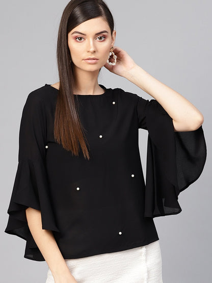 Women's Black Pearl Studded Top