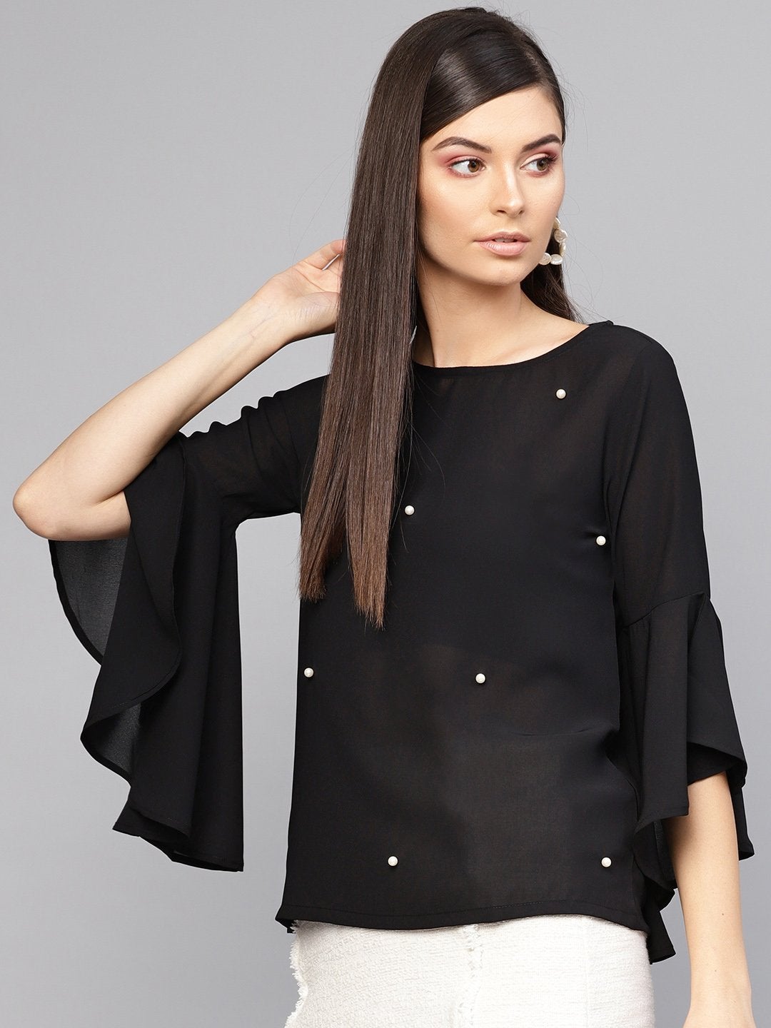 Women's Black Pearl Studded Top