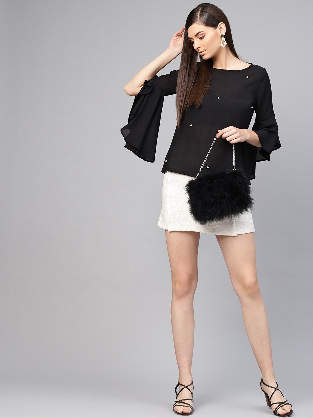 Women's Black Pearl Studded Top