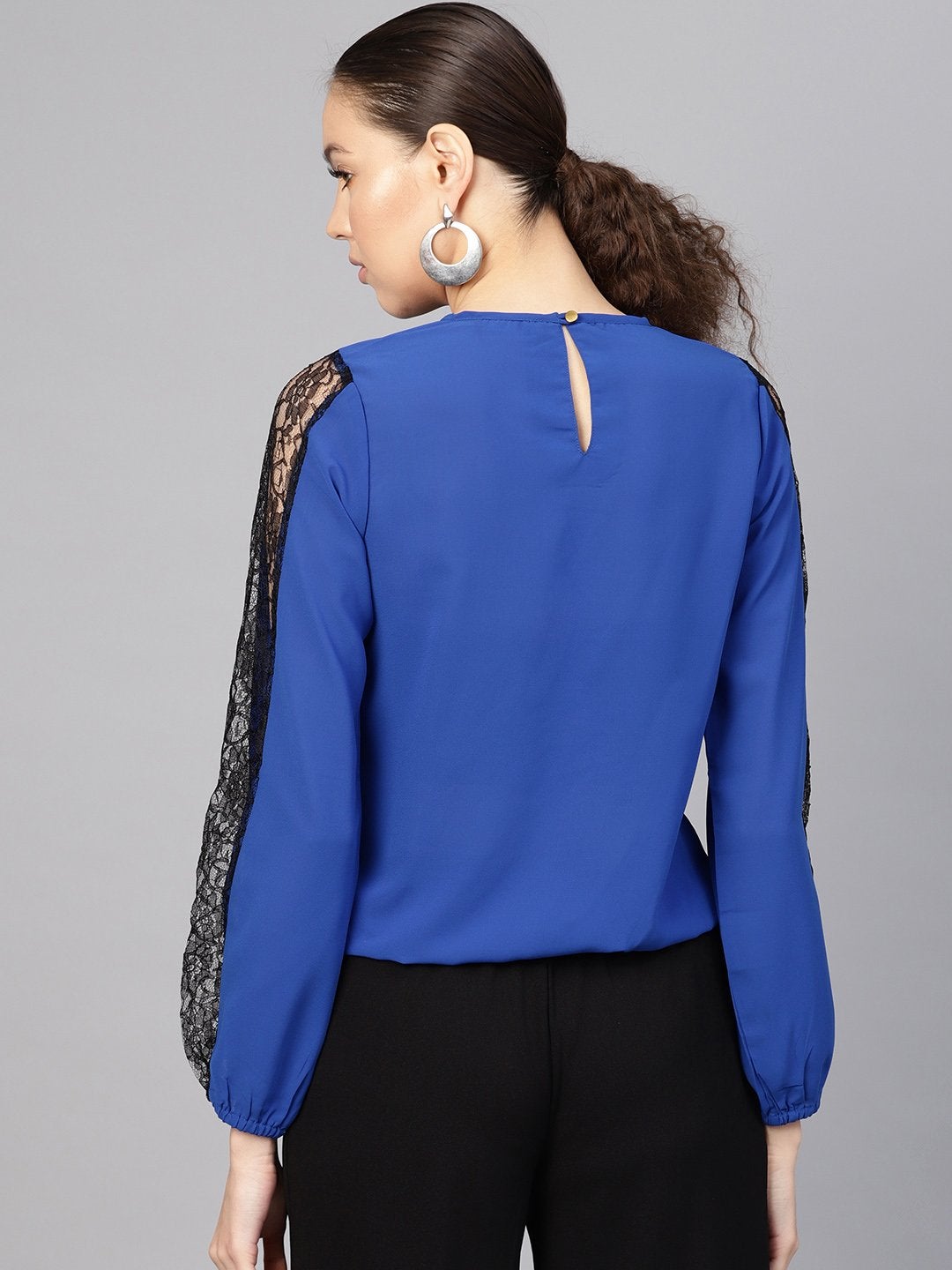 Women's Royal Blue Lace Insert Wrap Top