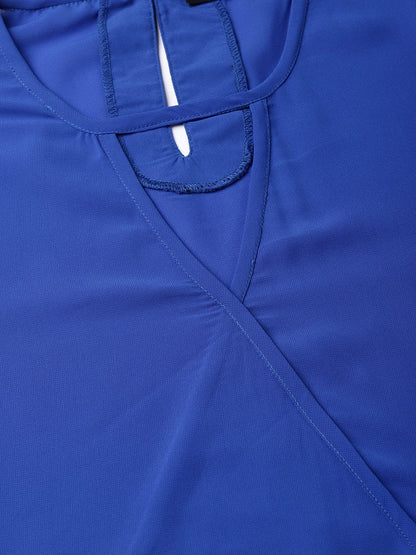 Women's Royal Blue Lace Insert Wrap Top