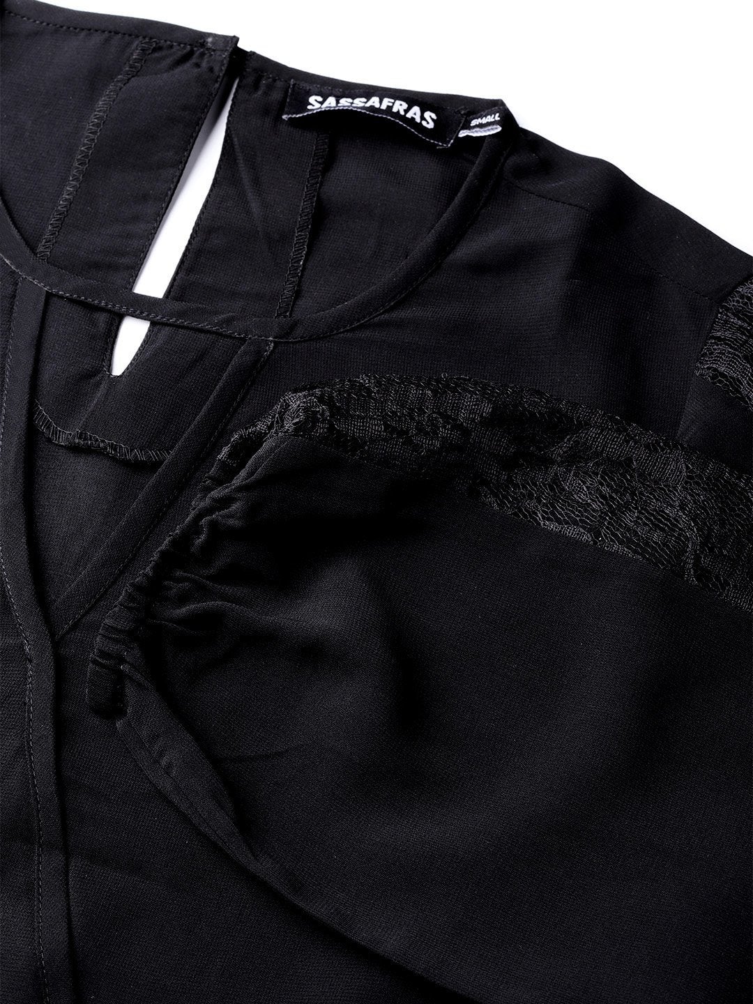 Women's Black Lace Insert Wrap Top
