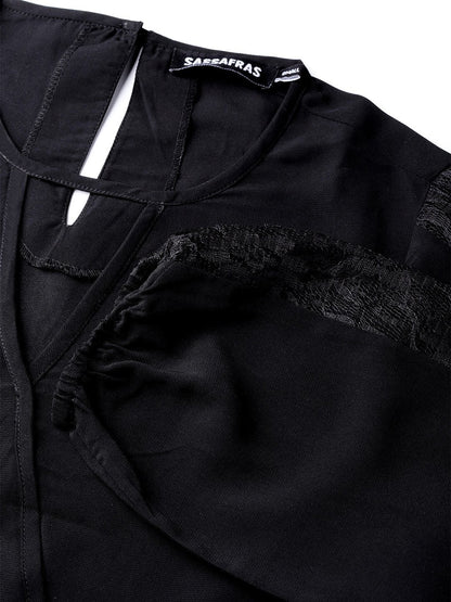 Women's Black Lace Insert Wrap Top