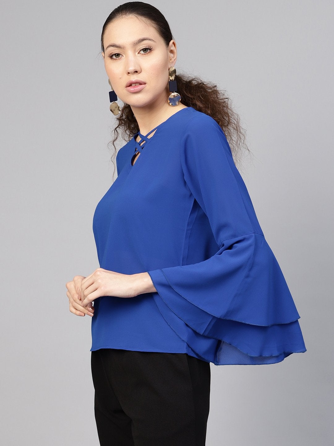 Women's Royal Blue Criss Cross Neck Top