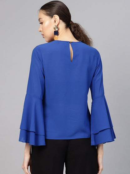 Women's Royal Blue Criss Cross Neck Top