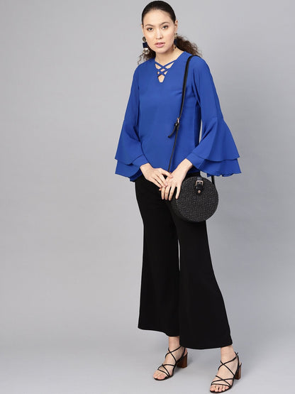 Women's Royal Blue Criss Cross Neck Top