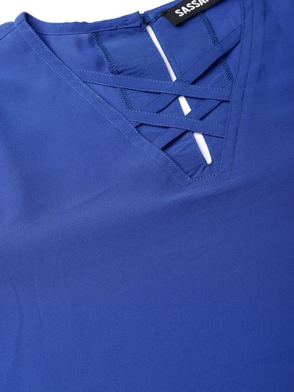 Women's Royal Blue Criss Cross Neck Top