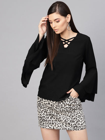 Women's Black Criss Cross Neck Top
