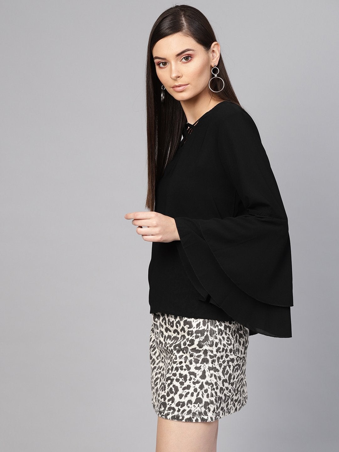Women's Black Criss Cross Neck Top