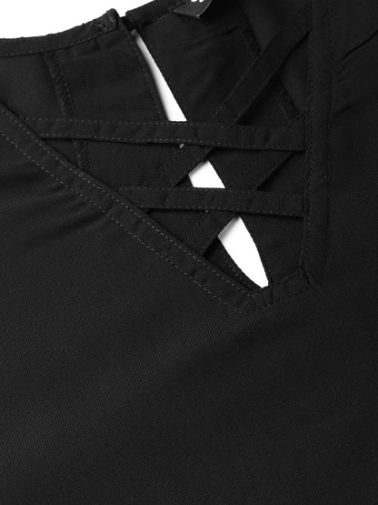 Women's Black Criss Cross Neck Top