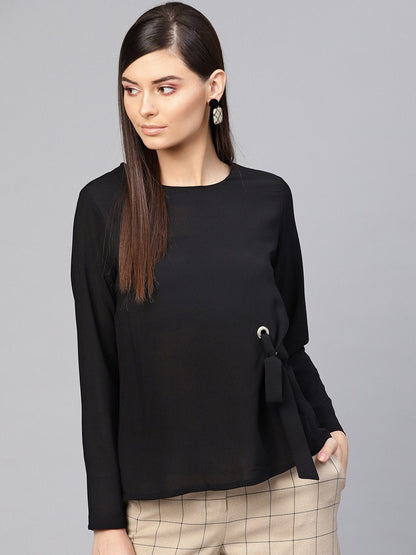 Women's Black Front Tie Top