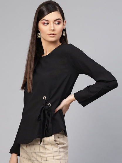Women's Black Front Tie Top
