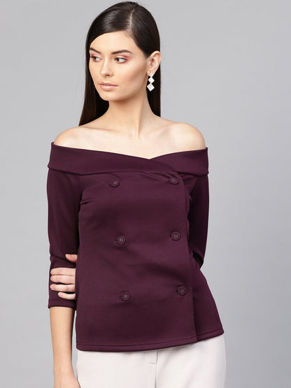 Women's Purple Double Breasted Bardot Top
