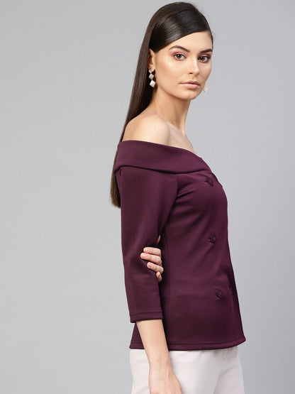 Women's Purple Double Breasted Bardot Top
