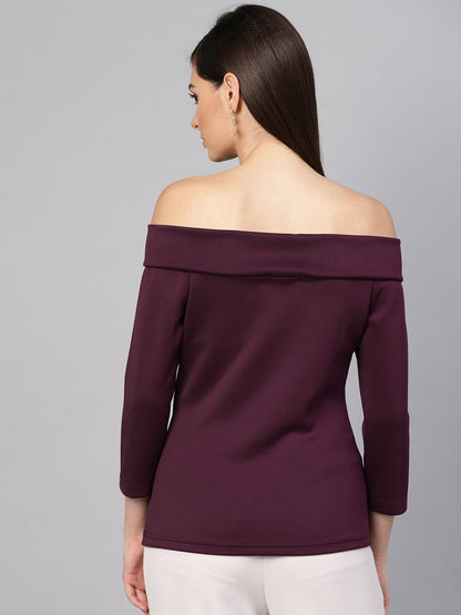 Women's Purple Double Breasted Bardot Top