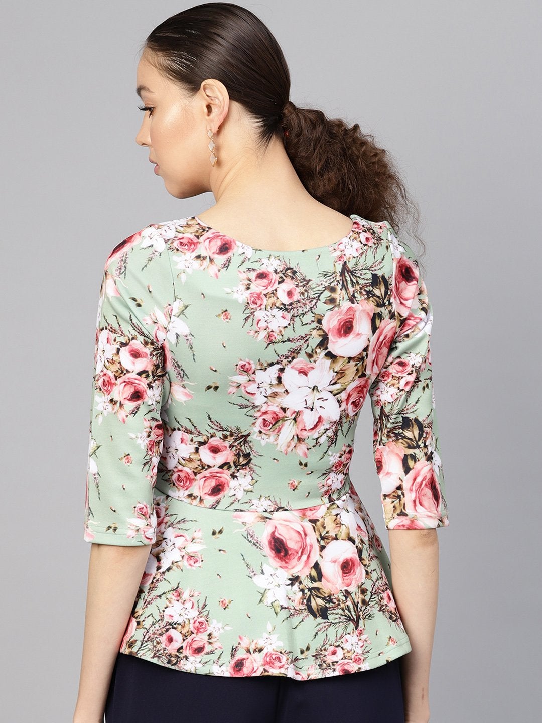 Women's Green Floral Peplum Top