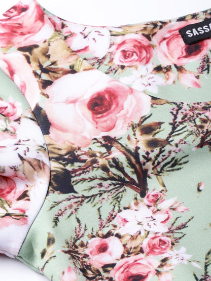 Women's Green Floral Peplum Top