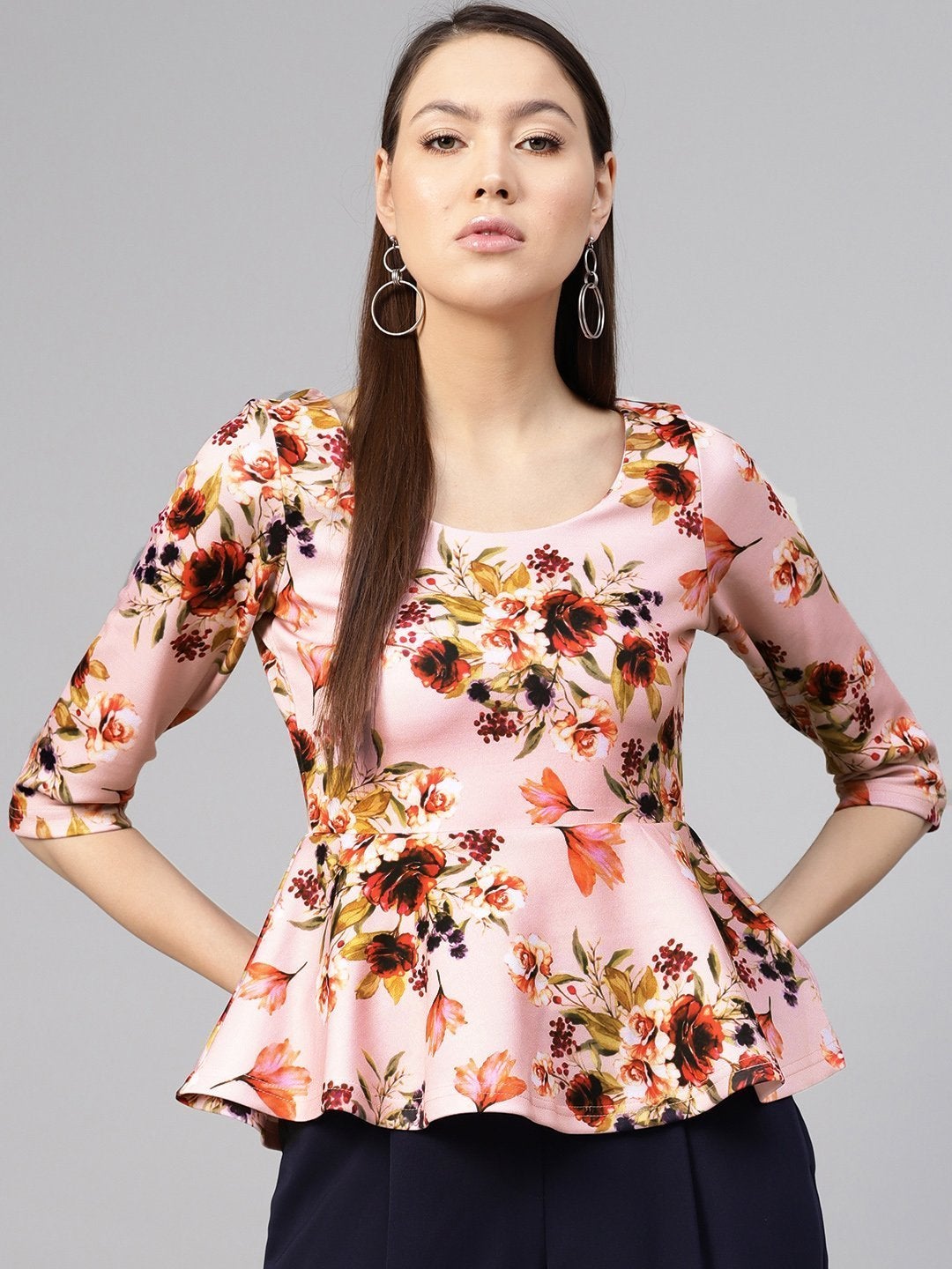 Women's Pink Floral Peplum Top