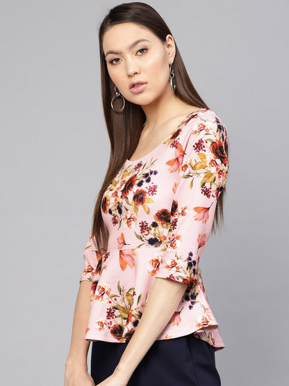 Women's Pink Floral Peplum Top