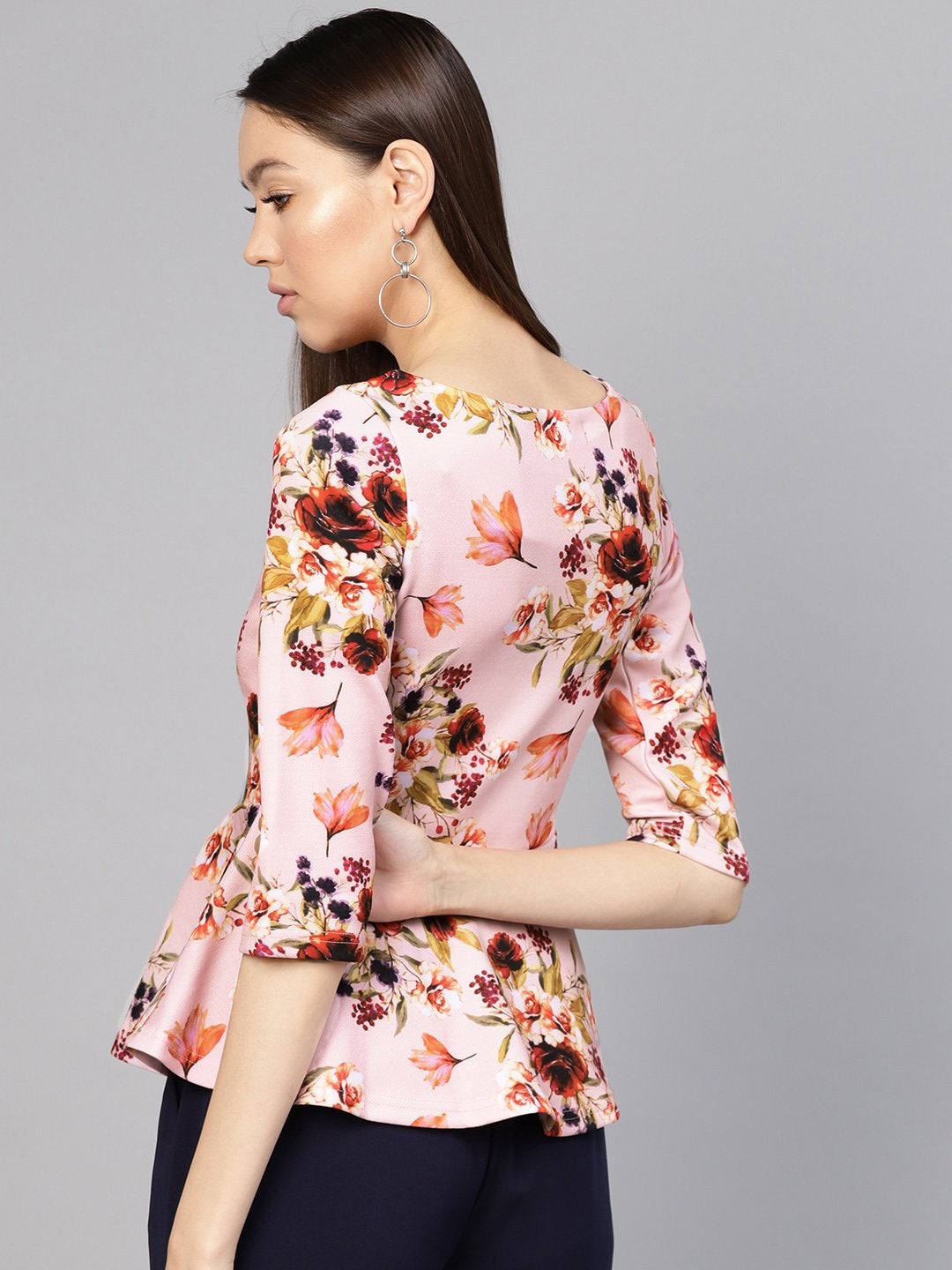 Women's Pink Floral Peplum Top