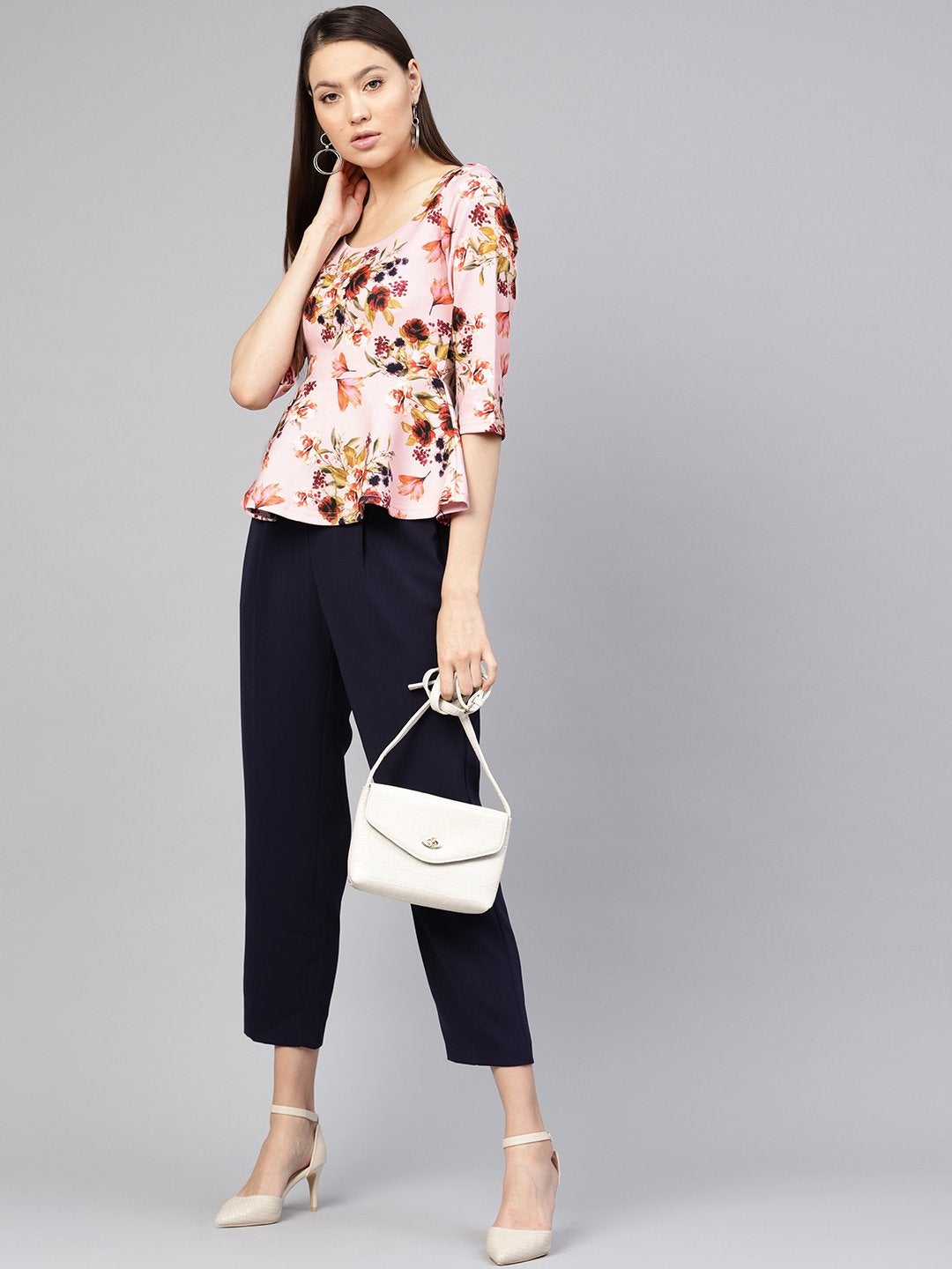 Women's Pink Floral Peplum Top
